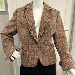 KATE HILL size 12 Women’s tweed wool blazer brown “Chanel” look